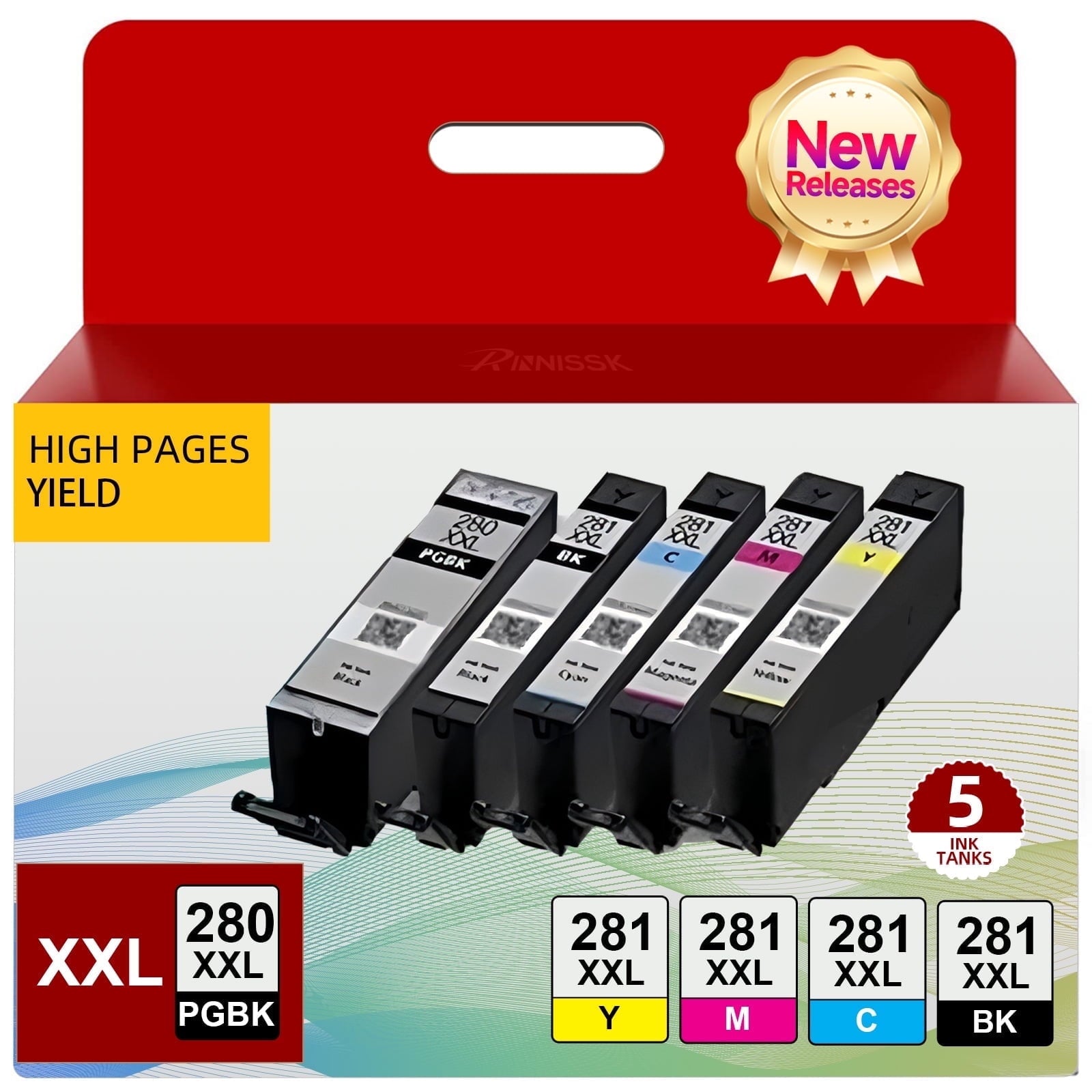 280XXL Ink Cartridge for Canon 280 and 281 Ink Combo for Canon PGI-280 and CLI-281 Multi Work with PIXMA TR8622a TR8600 Ink (5 Pack)