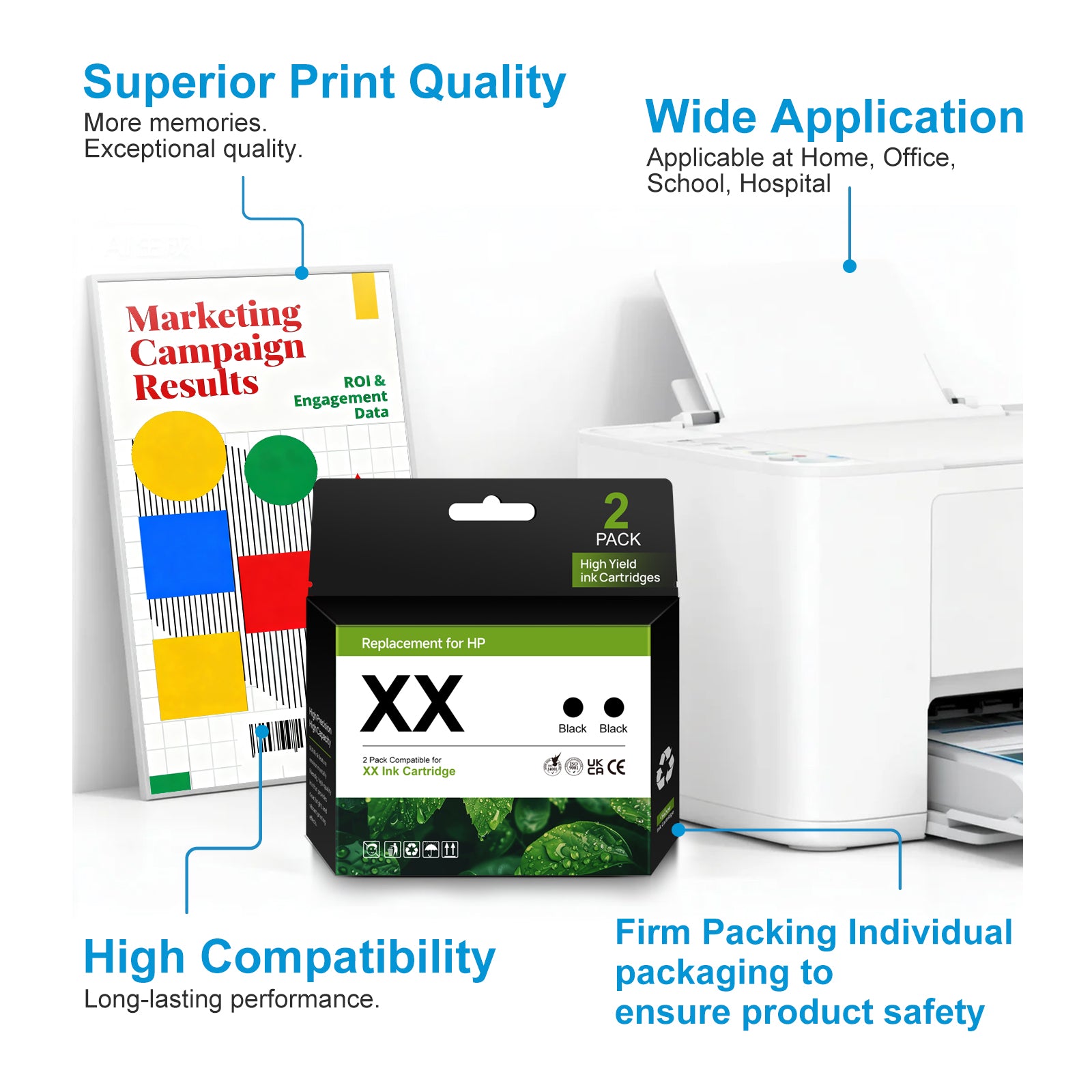65 Ink Cartridges for Ink HP 65 Ink Cartridge Black Combo Printers Compatible for HP Printer Ink 65 (2 Black)