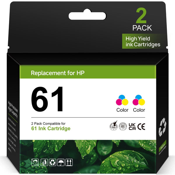61 Tri-color Ink Catridges Compatible for HP 61 Ink Cartridges for HP Printer Ink 61 - 2 Pack