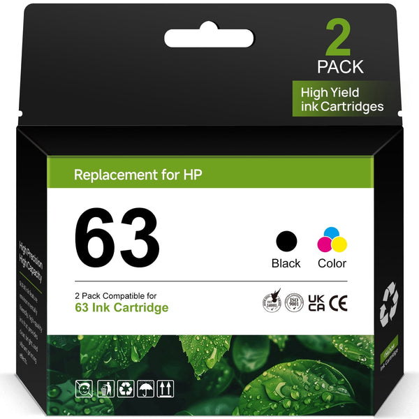 63 Black Tri-Color Ink Cartridge Printers for HP 63 ink cartridges Combo Works with ENVY Inspire 7950e 2-Pack