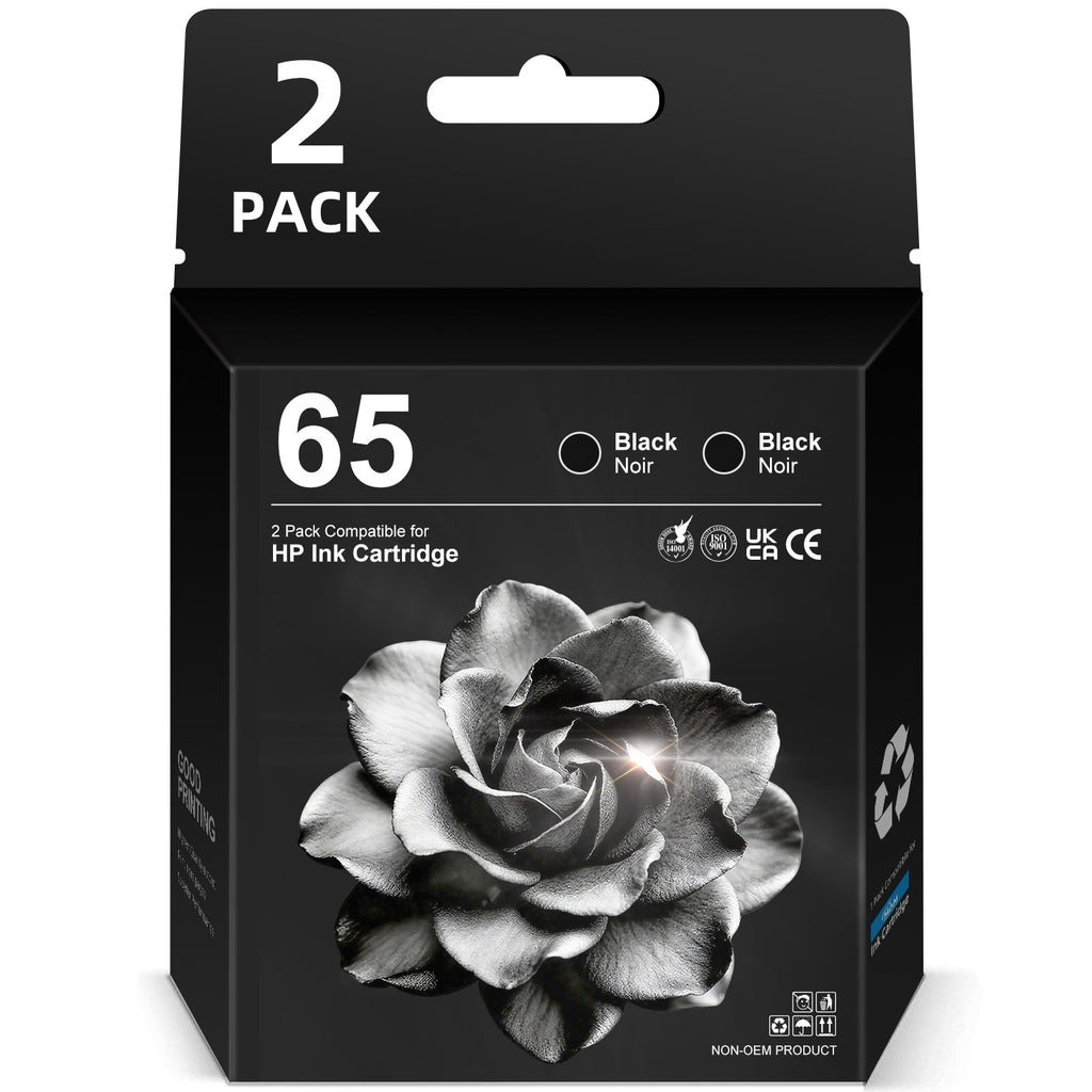 65 Ink Cartridges Compatible for HP65 Ink Cartridge Combo for HPInk 65 Black Printers(2 Black)
