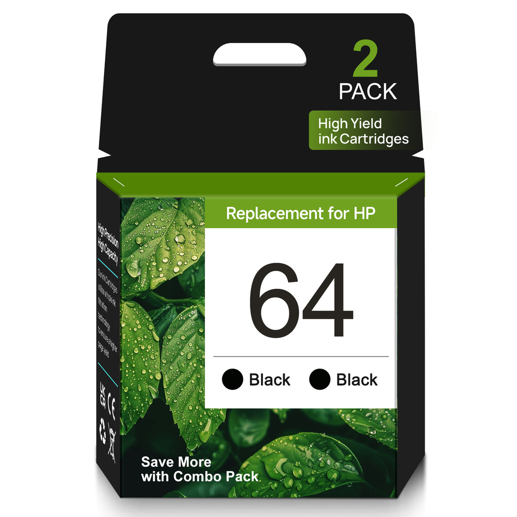 64 Black Ink Cartridges for HP 64 Ink Cartridges Combo Pack Compatible for HP Printer Ink 64 (2 Black) Printer