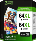 64XL Black Ink Cartridges Compatible for hp 64XL Ink Cartridges Combo for HP ENVY Photo 7858 7855 7155 7255e (2 Black)