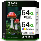64XL Ink Cartridges Black/Color Combo Pack Compatible for HP 64 Ink Cartridge for HP Envy Photo 7855 7858 7155 7120 Printer (1 Black, 1 Color)