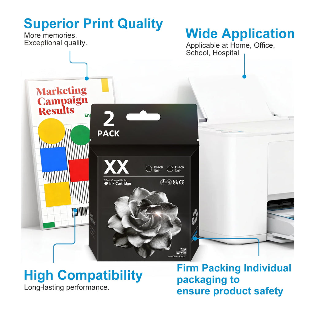 65 Ink Cartridges Compatible for HP65 Ink Cartridge Combo for HPInk 65 Black Printers(2 Black)