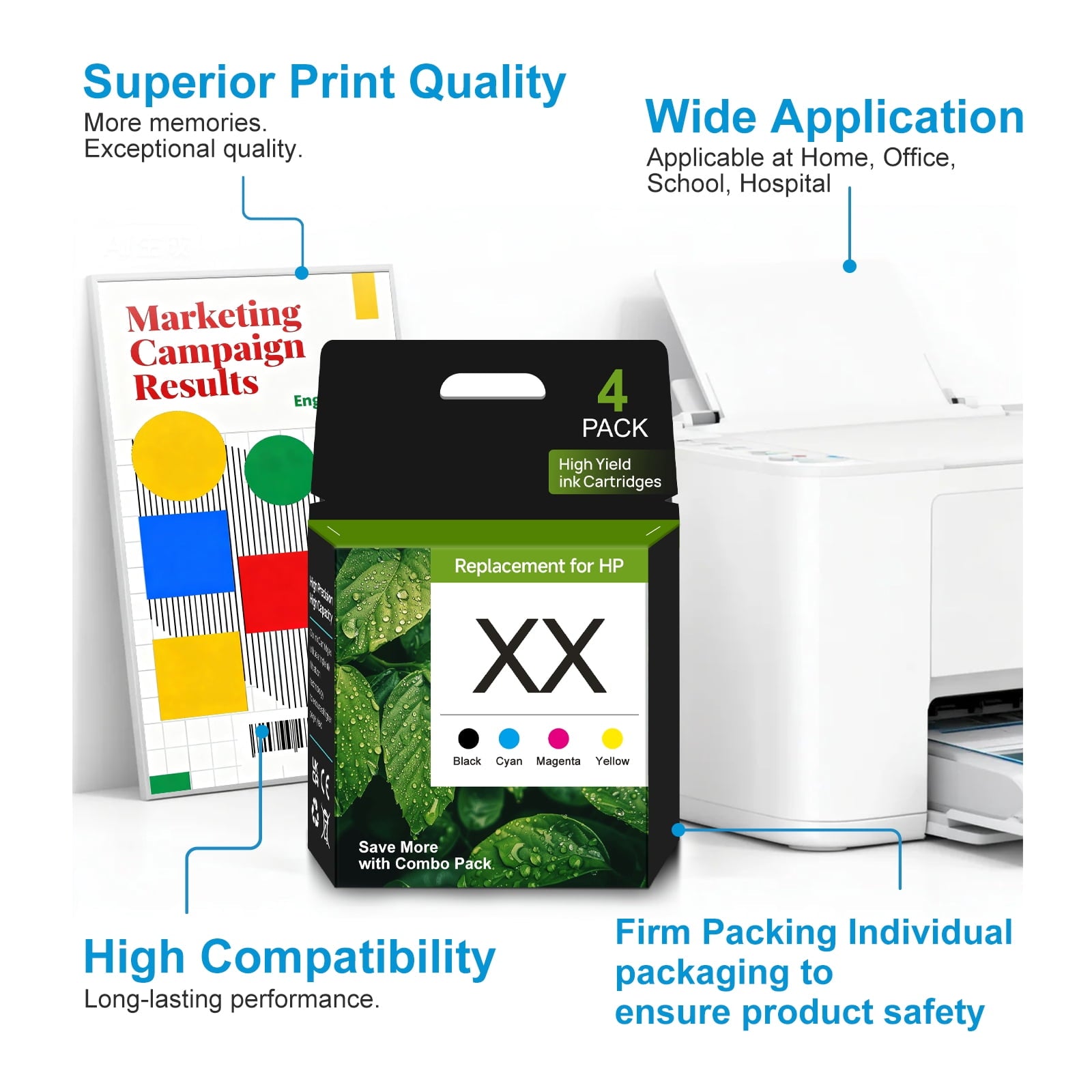 962 Ink for HP 962 Ink Cartridges Cartridges Combo (4-pack) Compatible for HP 962 Printer Ink Work with Officejet 9015 Ink Series